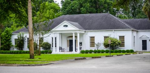 Front of library building