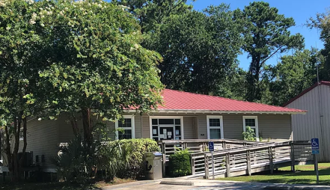 Front of library building